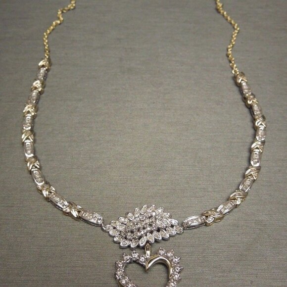 Vintage Estate C1980 10K 14K Gold 3.95TCW Diamond Heart Necklace 16" - Picture 2 of 8